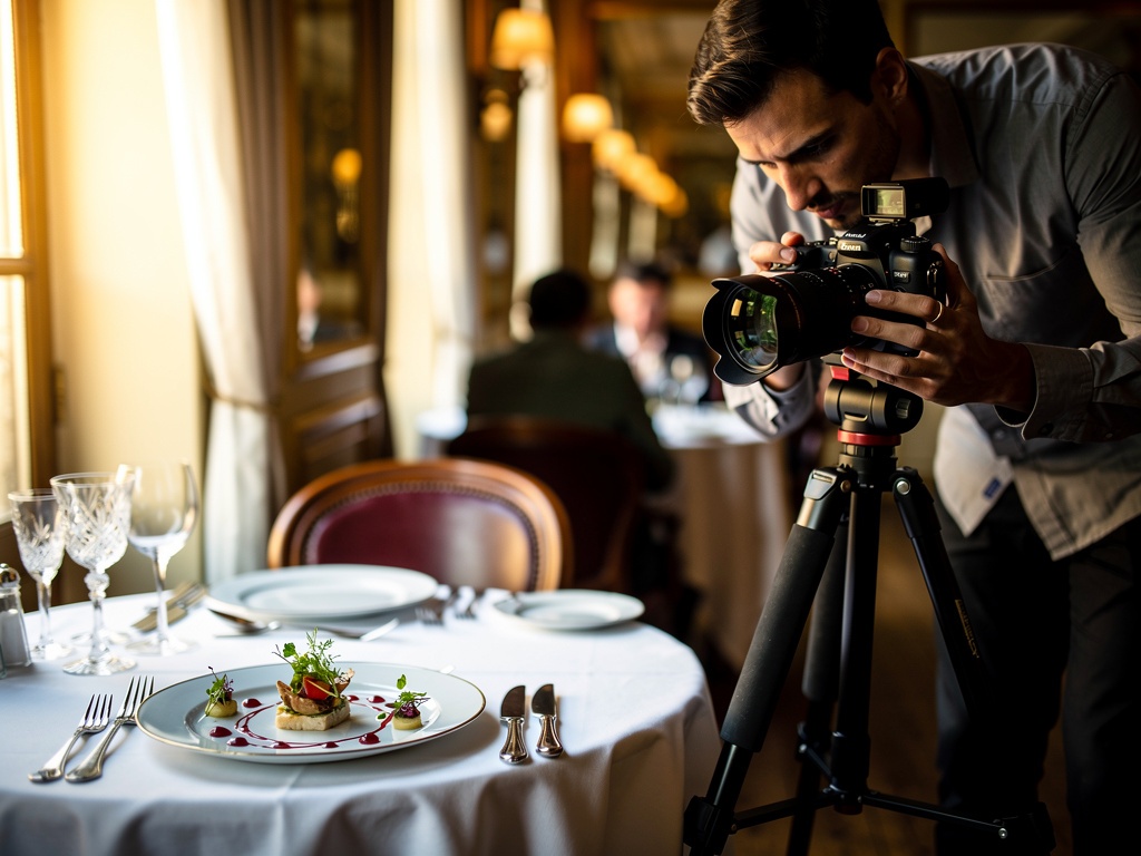 Photographe professionnel shootant un plat gastronomique pour menu digital
